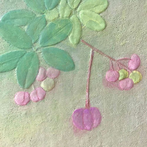 花 絵 植物画 癒し 優しい 額入り 日本画 『あけび』 絵画 -YUKIKO