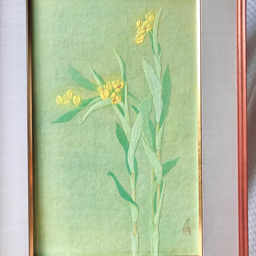 花 絵 植物画 癒し インテリア 額入り 日本画 『金らん』 絵画 -YUKIKO