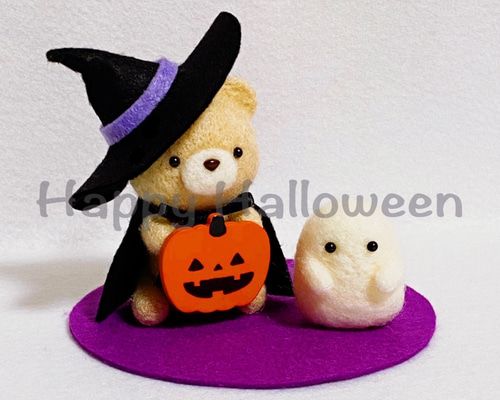 ハロウィン クマの羊毛フェルトぬいぐるみ 車付き 約10cm 羊毛フェルト】オバケくまちゃんメイキング/Halloween/Jack O