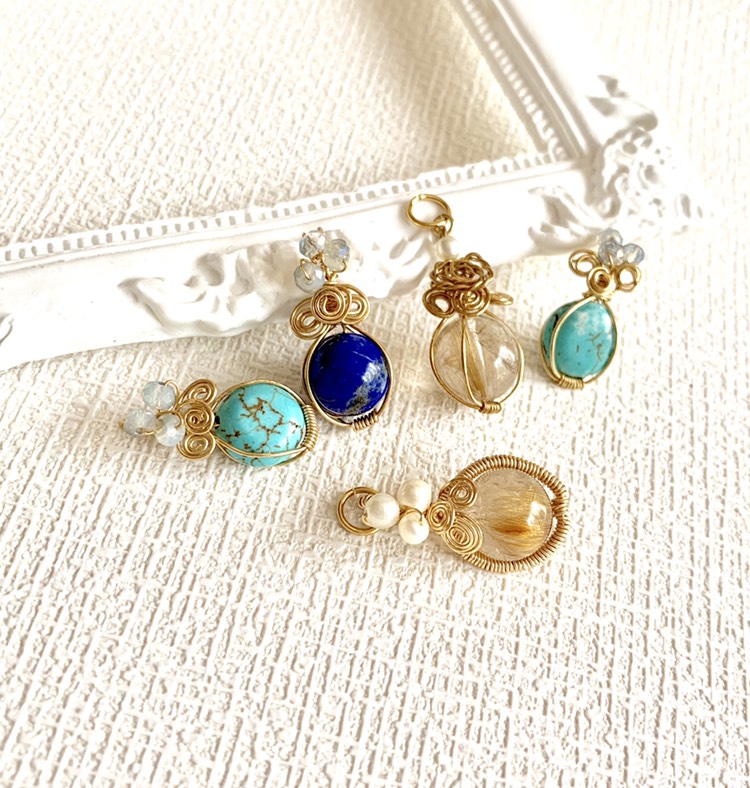 キット販売》 天然石とビーズのワイヤーラッピング ネックレス