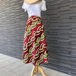 アフリカンバティックプリントの半円サーキュラースカート チェーンモチーフ 2枚目の画像