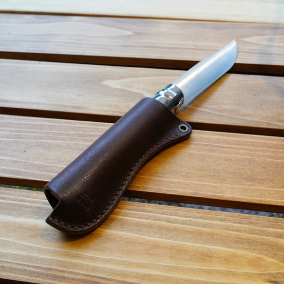 【No.9用】オピネル（OPINEL）ナイフ レザーカバー【国産タンニンなめし本革使用・カラーオーダー可】キャンプギア 4枚目の画像