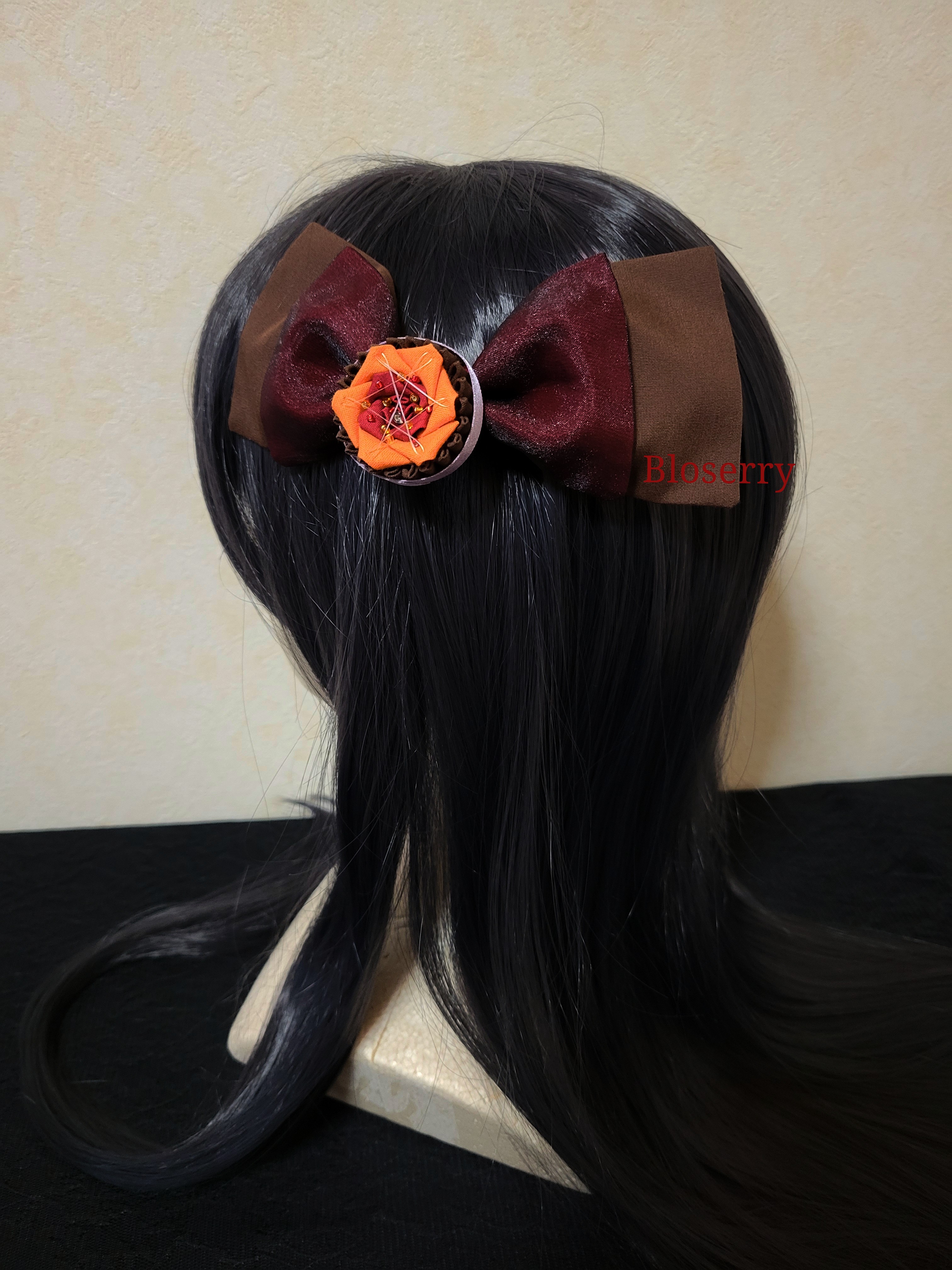 魔女の贈り物　２重黒赤リボン　オレンジと赤のタルトリボン　クリップ横