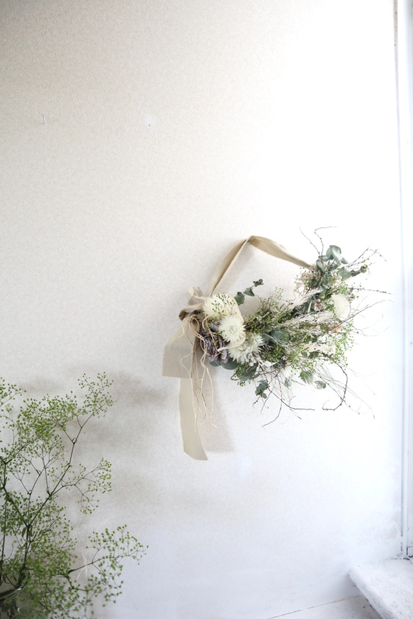 雪柳とユーカリのリボンハーフリース リース frappa flower works 通販