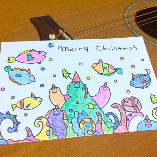 手描きクリスマスカード 〜海〜 ☆色鉛筆 絵画 etanan koti