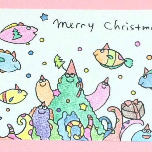 手描きクリスマスカード 〜海〜 ☆色鉛筆 絵画 etanan koti
