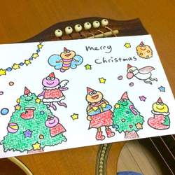 手描きクリスマスカード☆色鉛筆 〜シナモン文鳥も〜 1枚目の画像