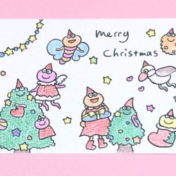 手描きクリスマスカード☆色鉛筆 〜シナモン文鳥も〜 3枚目の画像