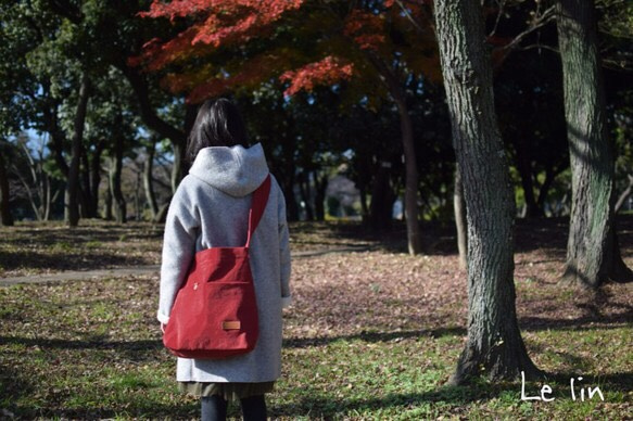 【受注製作】倉敷帆布の大きなたてながショルダー　ぶるーぐりーん 5枚目の画像