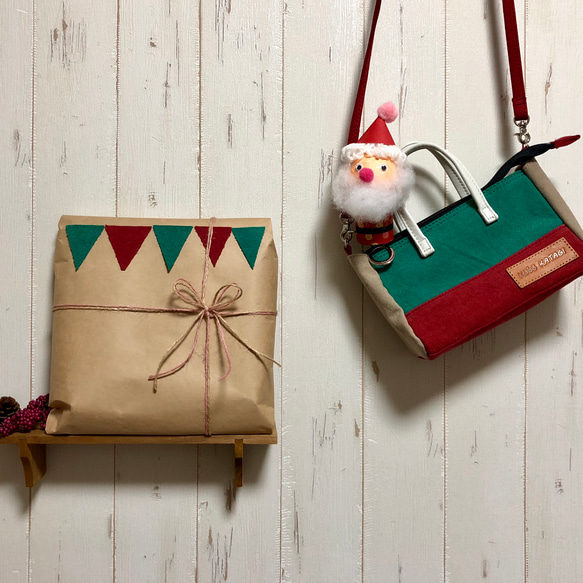 クリスマス限定【送料無料】倉敷帆布の2wayポシェット クリスマスカラー 3枚目の画像