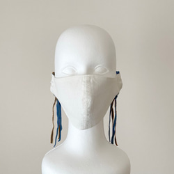 コットンリネンマスカフ/ホワイト　ストレッチリボンのタッセルつきマスク（リボンマスク） 5枚目の画像