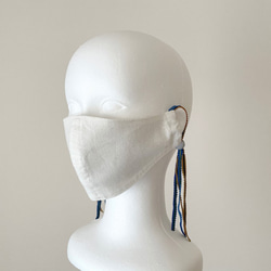コットンリネンマスカフ/ホワイト　ストレッチリボンのタッセルつきマスク（リボンマスク） 6枚目の画像