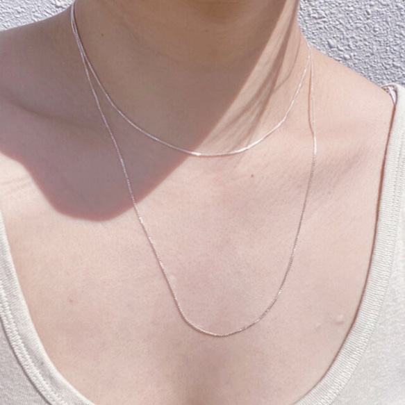 方形威尼斯鏈項鍊 白銀 40 厘米/60 厘米 第5張的照片