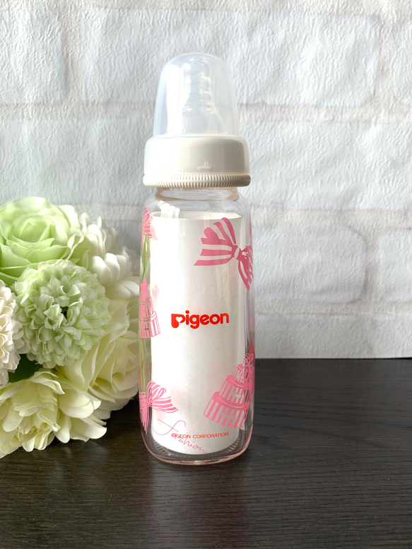 ❤︎【名入れ無料】Pigeon哺乳瓶200ml❤︎リボンケーキピンク 4枚目の画像