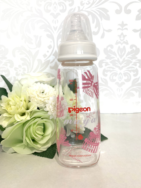 ❤︎【名入れ無料】Pigeon哺乳瓶200ml❤︎リボンケーキピンク 9枚目の画像