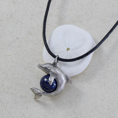 イルカ玉ペンダント ラピスラズリ 革ひもネックレス付き ネックレス
