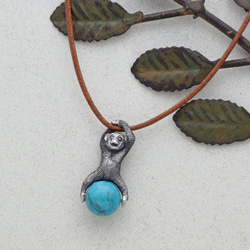 Frog ball pendant aquamarine leather cord necklace 第1張的照片