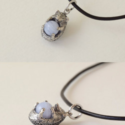 Hedgehog ball pendant blue race leather cord necklace 第2張的照片