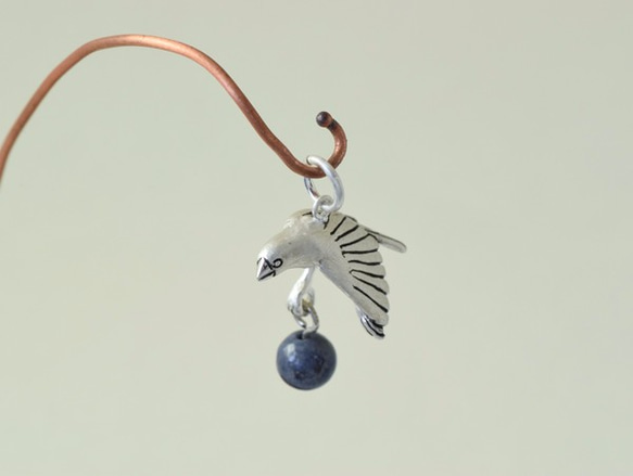 Java sparrow ball pendant Sapphire leather cord necklace 第3張的照片