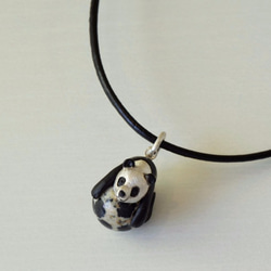 Panda ball pendant Dalmatian Jasper leather cord necklace 第2張的照片