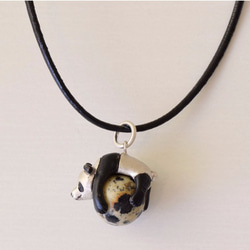 Panda ball pendant Dalmatian Jasper leather cord necklace 第3張的照片