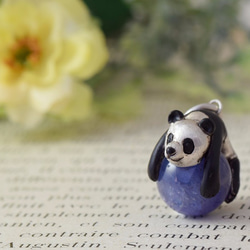 Panda ball pendant Tanzanite leather cord necklace 第1張的照片