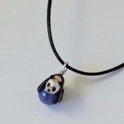 Panda ball pendant Tanzanite leather cord necklace 第2張的照片