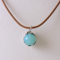 Gecko ball pendant Sea blue chalcedony leather cord necklace 第3張的照片