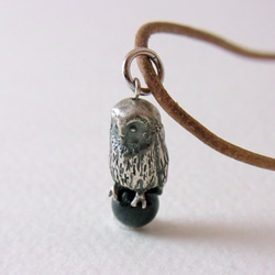 Owl pendant lapis lazuli leather cord necklace 第2張的照片
