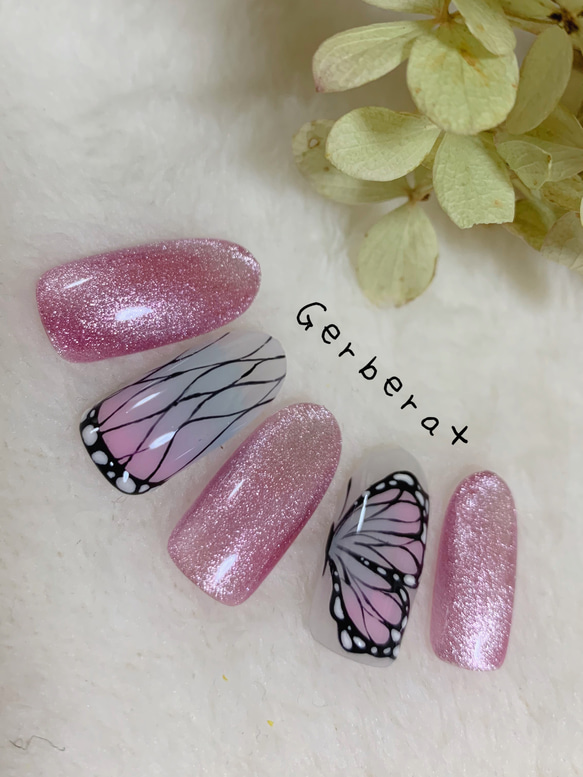 ネイルチップ オーダーチップ 蝶々ネイル マグネットネイル 痛ネイル  