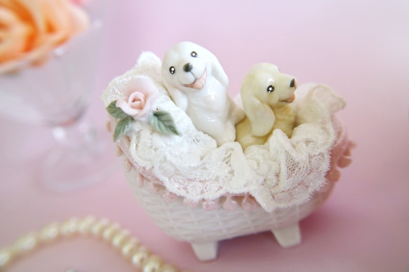 磁器人形 レース ドール】小さな幸せ❣️《わんこ》 犬 動物 ペット