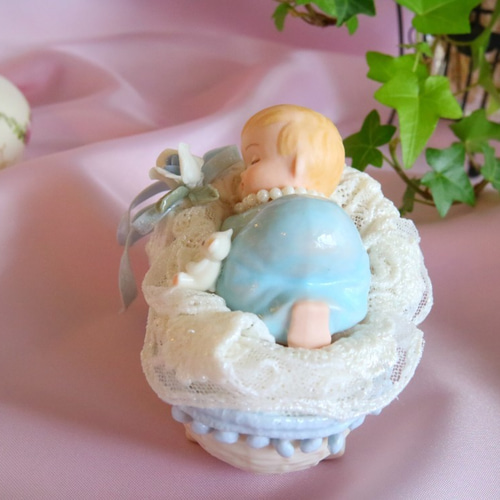 磁器 人形 レース ドール】幸せベビー《ブルー》赤ちゃん 出産祝い