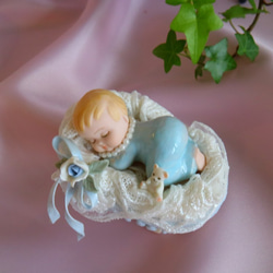 【磁器 人形 レース ドール】幸せベビー《ブルー》赤ちゃん　出産祝い　プレゼント　癒し 6枚目の画像