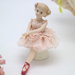 バレリーナ を夢見て 【 ピンク 】 【磁器 人形 レース ドール】 バレエ　発表会　チュチュ　プレゼント 1枚目の画像