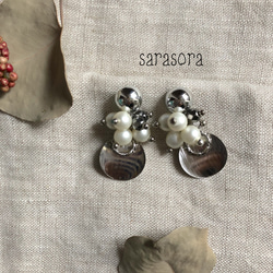 silver ×pearl bubbly earrings イヤリング 2枚目の画像