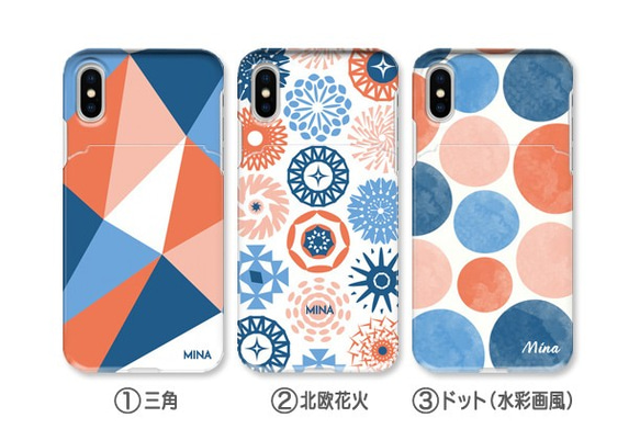 ミラー付きICカード収納ケース オレンジ×ネイビー iPhoneケース【送料無料】 3枚目の画像