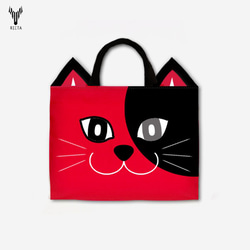 ハンドメイド ネコ レッスンバッグ 上履き入れ 巾着 猫 ねこ 赤 黒猫 ハンドメイド ネコ レッスンバッグ 上履き入れ 巾着 猫 ねこ 赤 黒猫