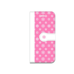 雪の結晶　ピンク　手帳型　携帯（スマホ）ケース（iphone7、SE、6s、6、5、5s） 2枚目の画像