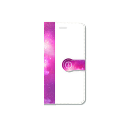 ハ音記号宇宙ピンク手帳　携帯（スマホ）ケース　白　（iphone7、SE、6s、6、5、5s） 2枚目の画像
