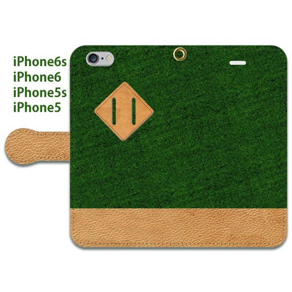 リュック風　手帳型　携帯（スマホ）ケース緑　（iphone8、7、SE、6s、6、5、5s） 1枚目の画像