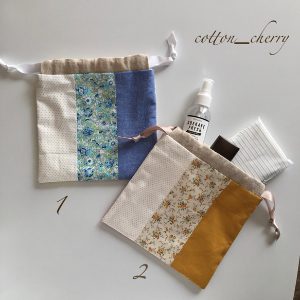 刺し子ミニ丸巾着 パッチワーク 巾着袋 ミニポーチ 刺繍 化粧