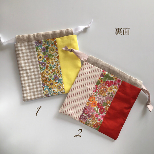 巾着ポーチ【パッチワーク】小物入れに♪ 巾着袋 cotton_cherry