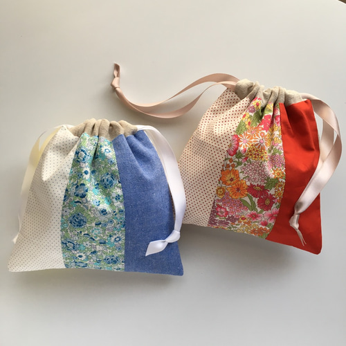 巾着ポーチ【パッチワーク】小物入れに♪ 巾着袋 cotton_cherry