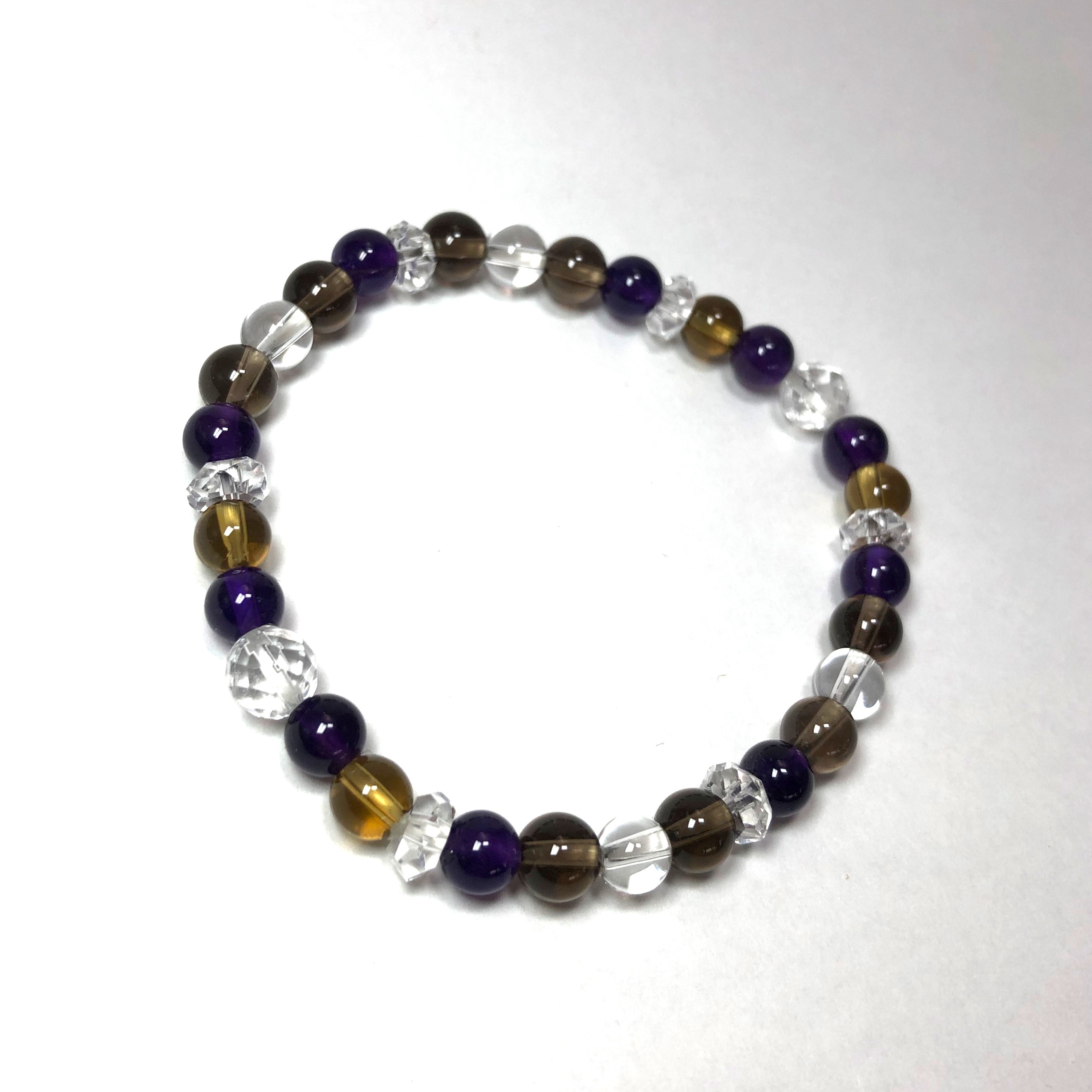 アメジスト×スモーキークォーツ×ナチュラルシトリン×水晶ブレスレット