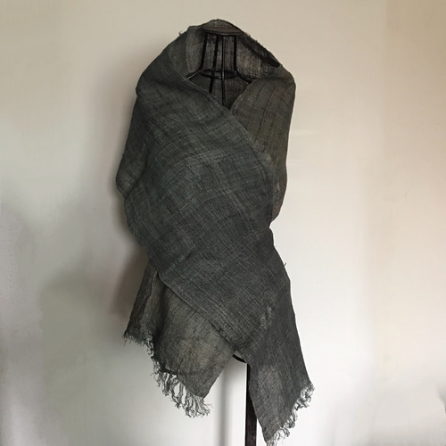 藍染めヘンプ手織りストール 草木染め 手染め プレゼント 大麻