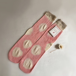 [預售]滿月植物色絲有機棉兒童襪子-圓點蝴蝶結櫻桃樹-13-20cm可愛襪子 第1張的照片