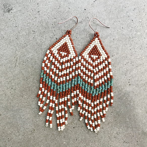 beads pierce "native brown×turquoise"　フリンジピアス　 1枚目の画像