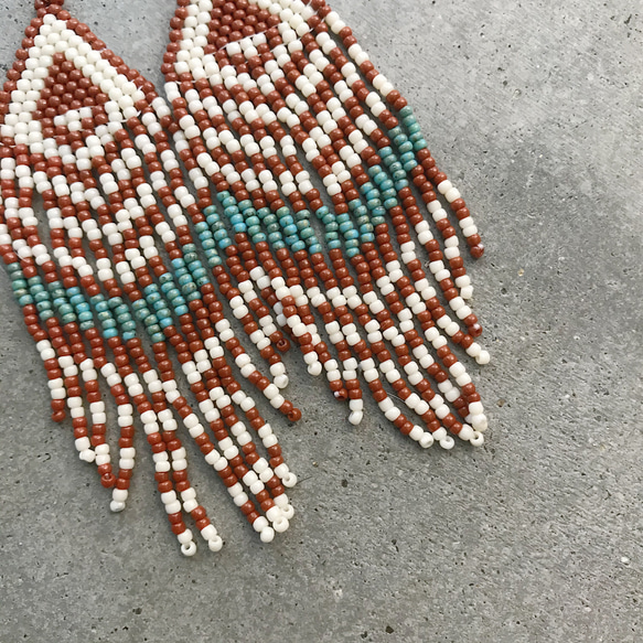 beads pierce "native brown×turquoise"　フリンジピアス　 3枚目の画像