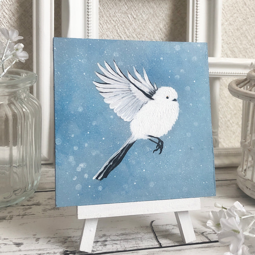 「一石二鳥」　シマエナガ　油絵　ミニ絵画　原画 シマエナガ 北海道 油絵 ミニ絵画 原画 手描き オリジナル