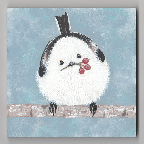 原画 並べて連なるシマエナガのミニ絵画⑧ 絵画 kira 通販 11756790